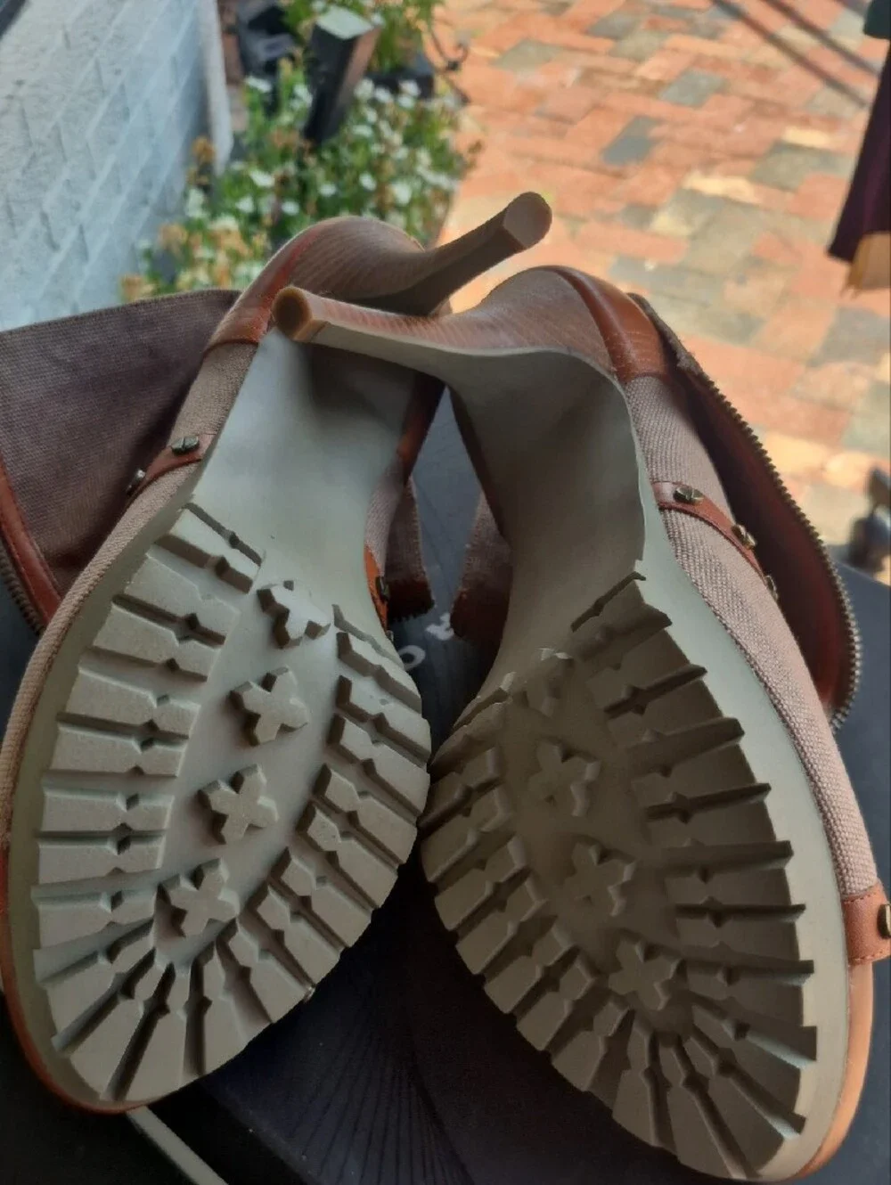 Trouve Tan and Brown Studded Peep-Toe Stiletto Booties